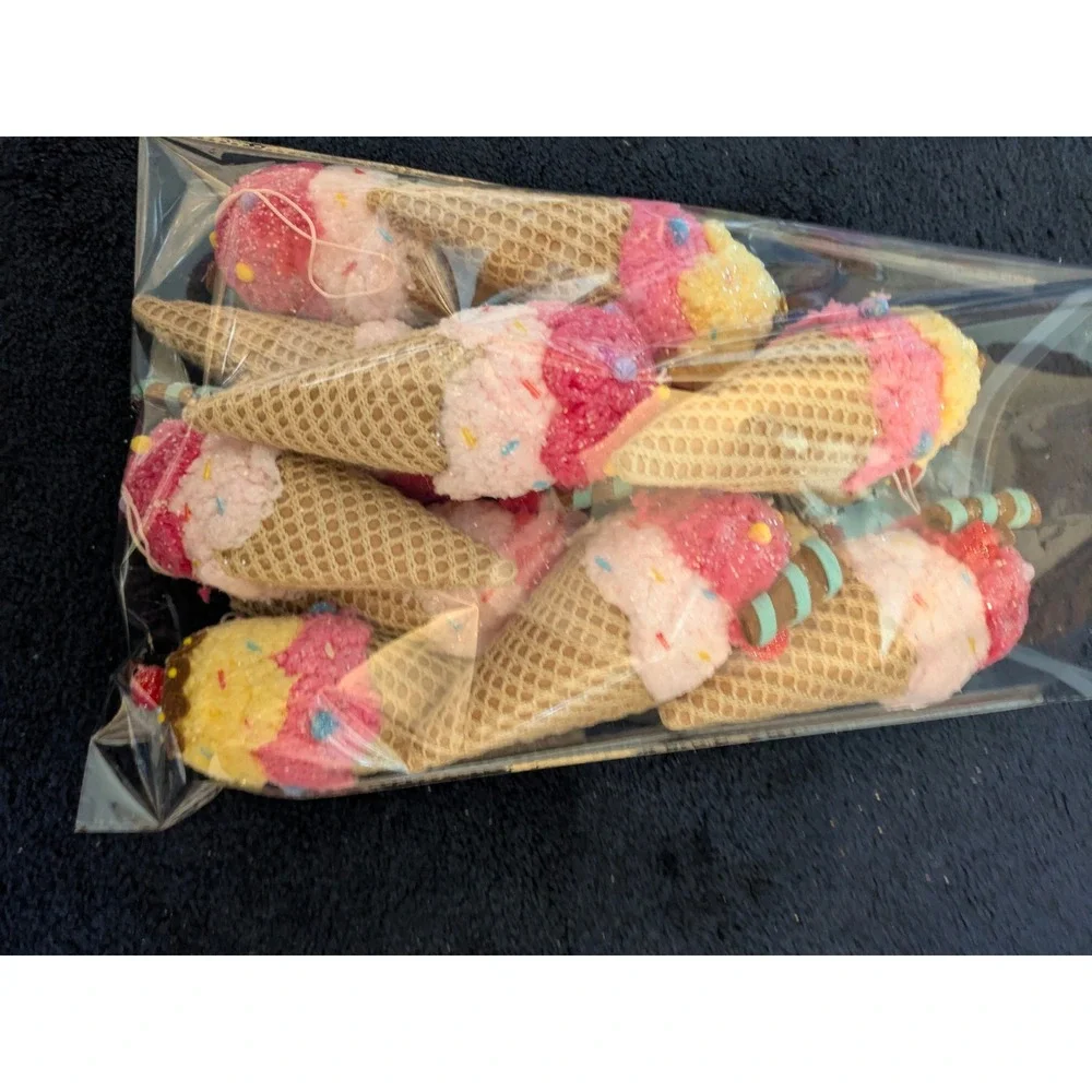 Lot‎ of 13 Ice Cream Cone Christmas Ornaments Pink Yellow Glitter Waffle Cone 7